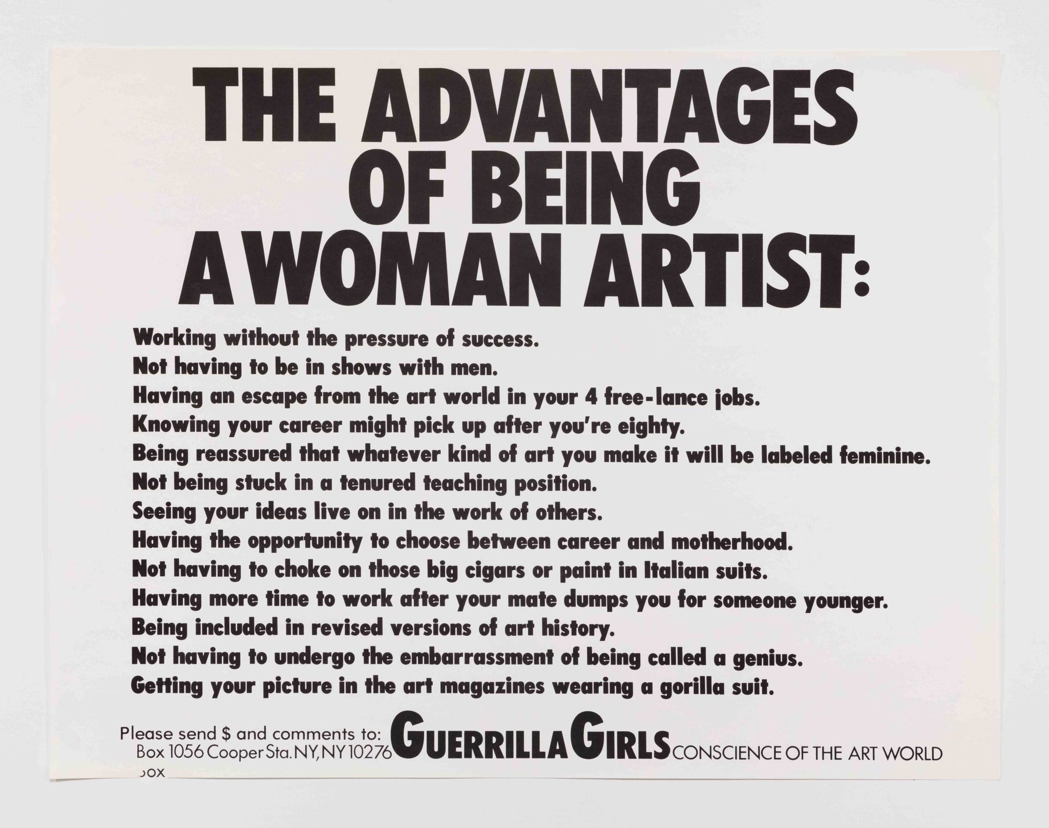 “The Advantages of Being A Woman Artist” from the Guerrilla Girls Talk Back portfolio