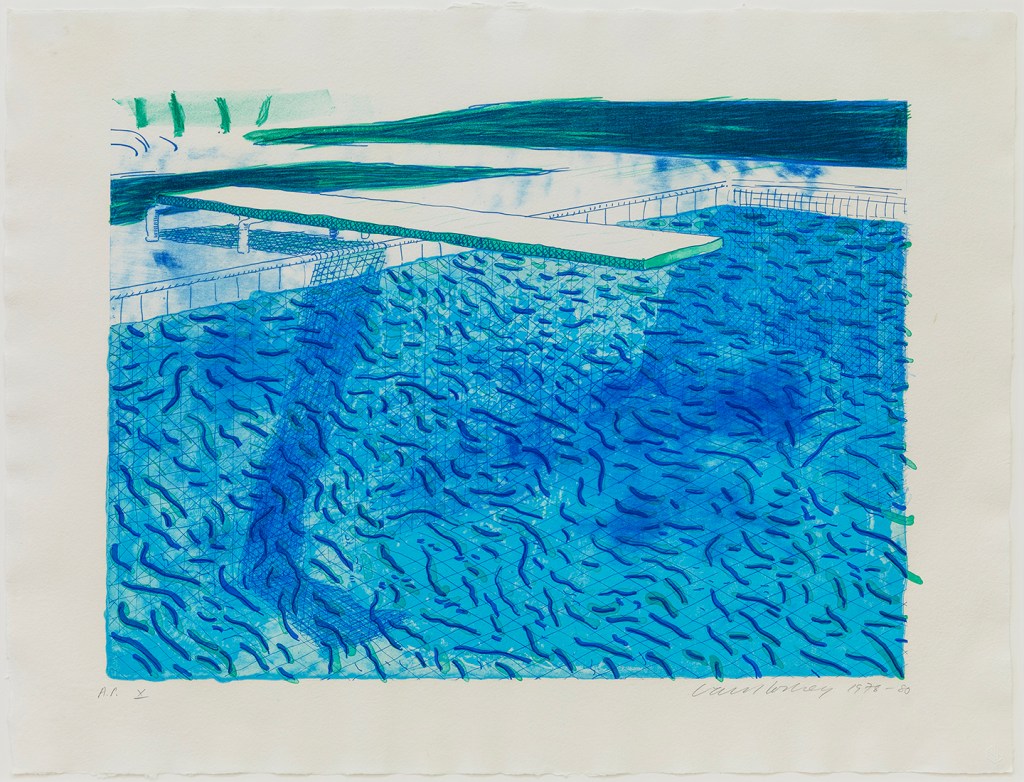 Lithograph of Water Made of Thick and Thin Lines, a Green Wash, a Light Blue Wash and a Dark Blue Wash