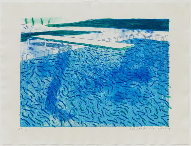 Lithograph of Water Made of Thick and Thin Lines, a Green Wash, a Light Blue Wash and a Dark Blue Wash