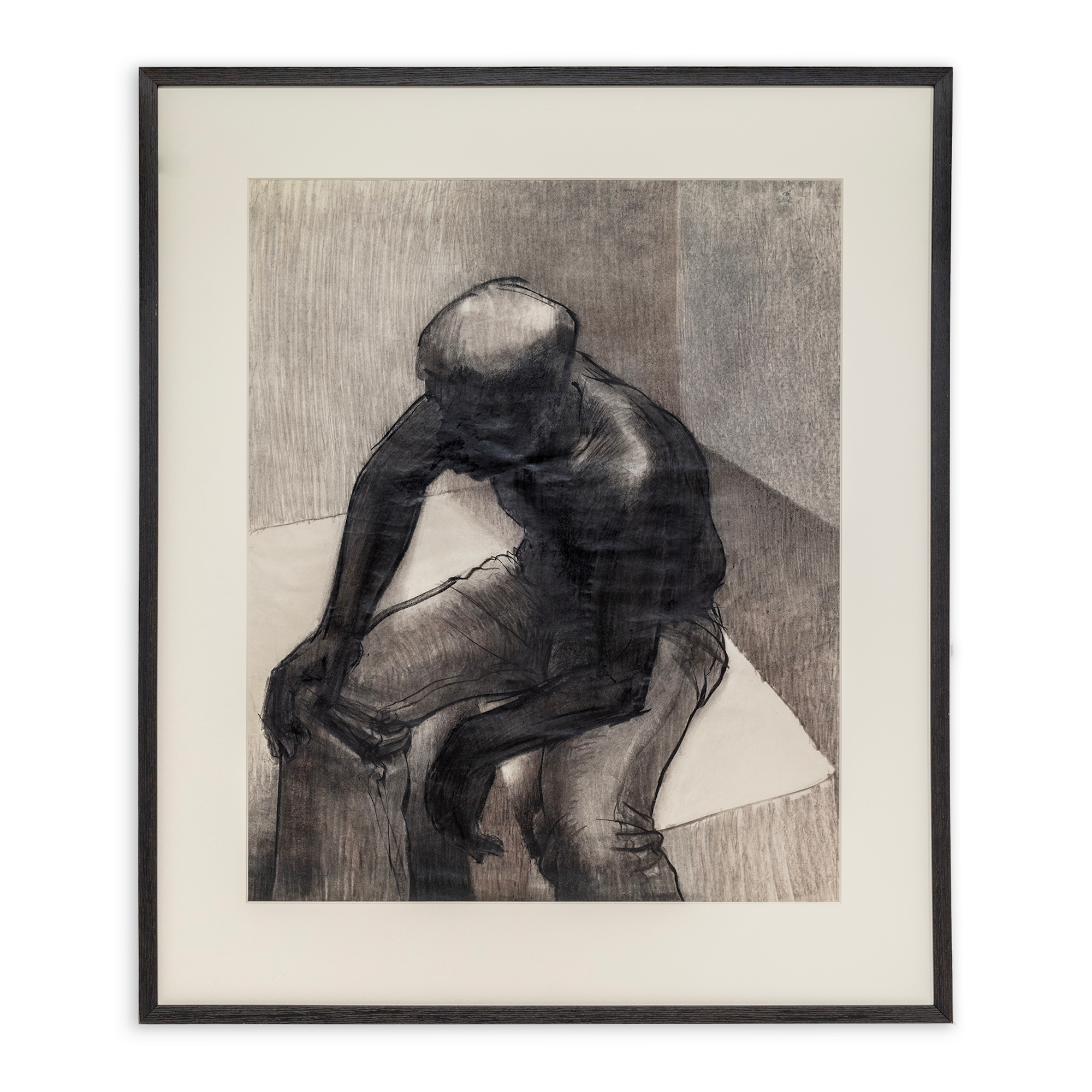 John Wilson Seated Man, No. 1, front view, 1973 Charcoal on paper Image Dimensions: 31 x 25 1/2 inches (78.7 x 64.8 cm) Framed Dimensions: 40 x 34 inches (101.6 x 86.4 cm)