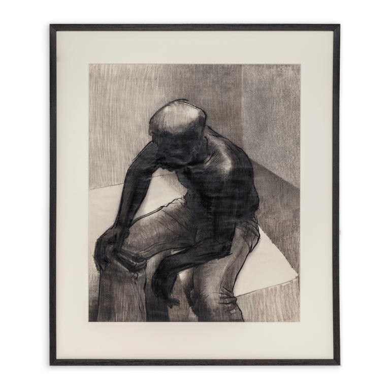 John Wilson Seated Man, No. 1, front view, 1973 Charcoal on paper Image Dimensions: 31 x 25 1/2 inches (78.7 x 64.8 cm) Framed Dimensions: 40 x 34 inches (101.6 x 86.4 cm)