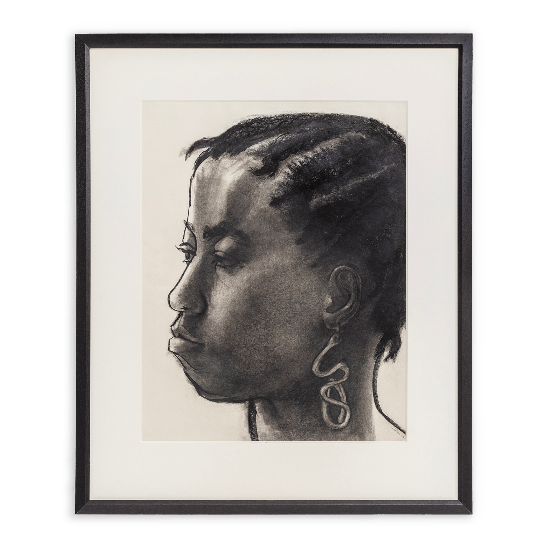 John Wilson Lezli, 1972 Charcoal and pastel on paper Image Dimensions: 24 x 19 inches (61 x 48.3 cm) Framed Dimensions: 33 1/8 x 27 1/2 inches (84.1 x 69.9 cm)