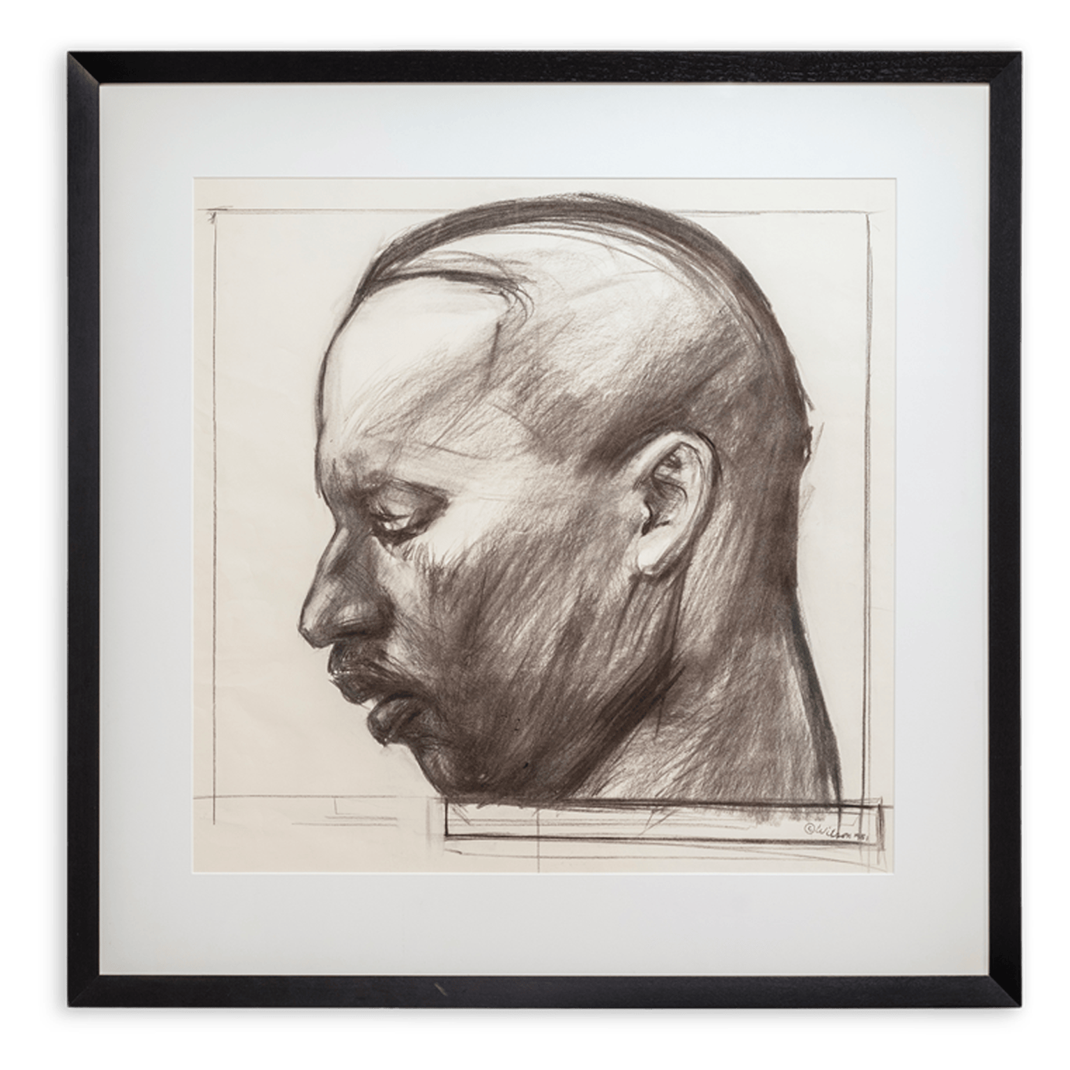John Wilson Study for "Martin Luther King, Jr." (Buffalo), 1981 Charcoal on paper Image Dimensions: 28 1/2 x 28 inches (72.4 x 71.1 cm) Framed Dimensions: 39 1/8 x 39 1/8 inches (99.4 x 99.4 cm)