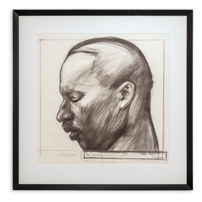 John Wilson Study for "Martin Luther King, Jr." (Buffalo), 1981 Charcoal on paper Image Dimensions: 28 1/2 x 28 inches (72.4 x 71.1 cm) Framed Dimensions: 39 1/8 x 39 1/8 inches (99.4 x 99.4 cm)