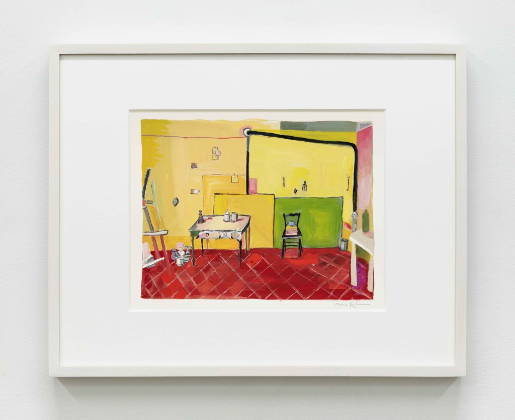Morandi's Studio, 2023 Gouache Image Dimensions: 8 1/2 x 11 1/4 inches (21.6 x 28.6 cm) Paper Dimensions: 11 x 15 1/4 inches (27.9 x 38.7 cm) Framed Dimensions: 16 x 20 inches (40.6 x 50.8 cm)